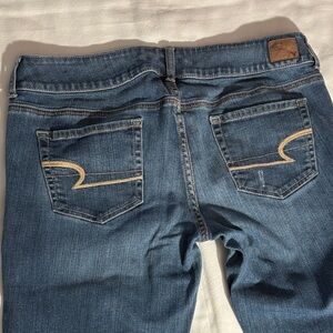 American Eagle Outfitters Dark Blue Flare Slightly Distressed Jeans - Size 12
